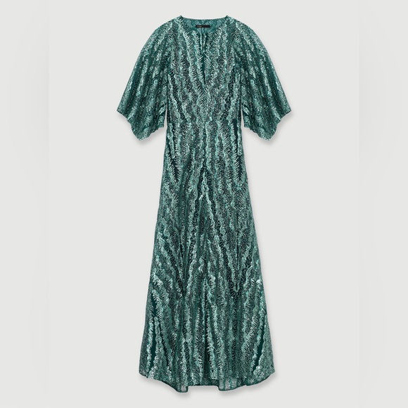 NWT Maje Green Sequin Maxi Dress US XS / FR 34 Formal Gown Wedding Guest Holiday - Picture 14 of 16